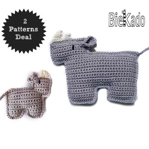 2 patrones de crochet; Rinocerontes mini rinoceronte