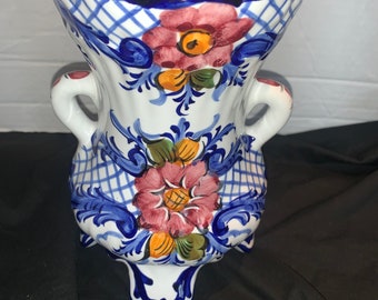 Vestal Alcobaca Portugal Handpainted Floral Vase Urn