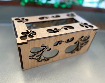 Decorative wood tissue box