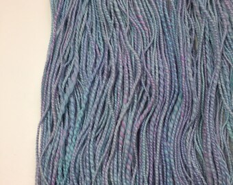 Handspun Yarn Wool Silk Blue Bulky Plied Hand Dyed Super Soft Cinderella