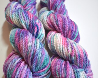On Cloud 9 - hand dyed yarn - hand painted yarn - supwerwash merino wool - bulky weight yarn - 100 yarn skein - pink and blue yarn
