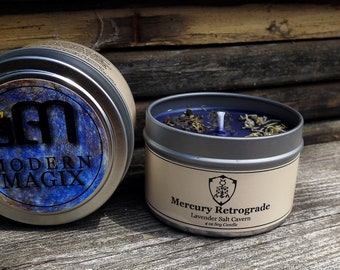 Mercury Retrograde Protection 4 oz Soy Candle | Herb Dressed Candles | Wiccan Ritual Pagan Witchcraft Metaphysical Supplies