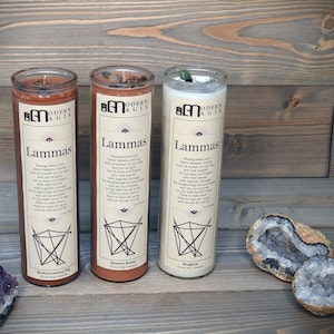 Lammas Ritual Soy Candle: Lughnasadh Wiccan Pagan Spell, Aventurine & Herbs