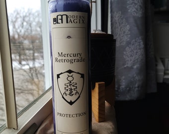Mercury Retrograde Protection 7 Day Prayer Candle | 16 oz Herb Dressed Soy Candles | Wiccan Ritual Pagan Witchcraft Metaphysical Supplies