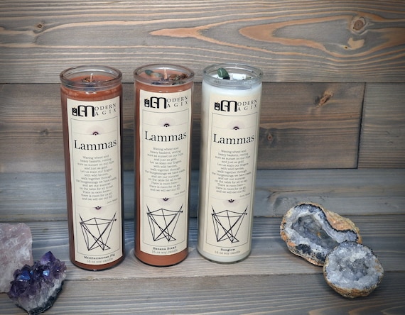 Lammas Ritual Soy Candle: Lughnasadh Wiccan Pagan Spell, Aventurine & Herbs