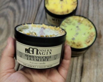 Vela ritual Imbolc / Lata de cera de soja de 227 g, intención herbal, amatista