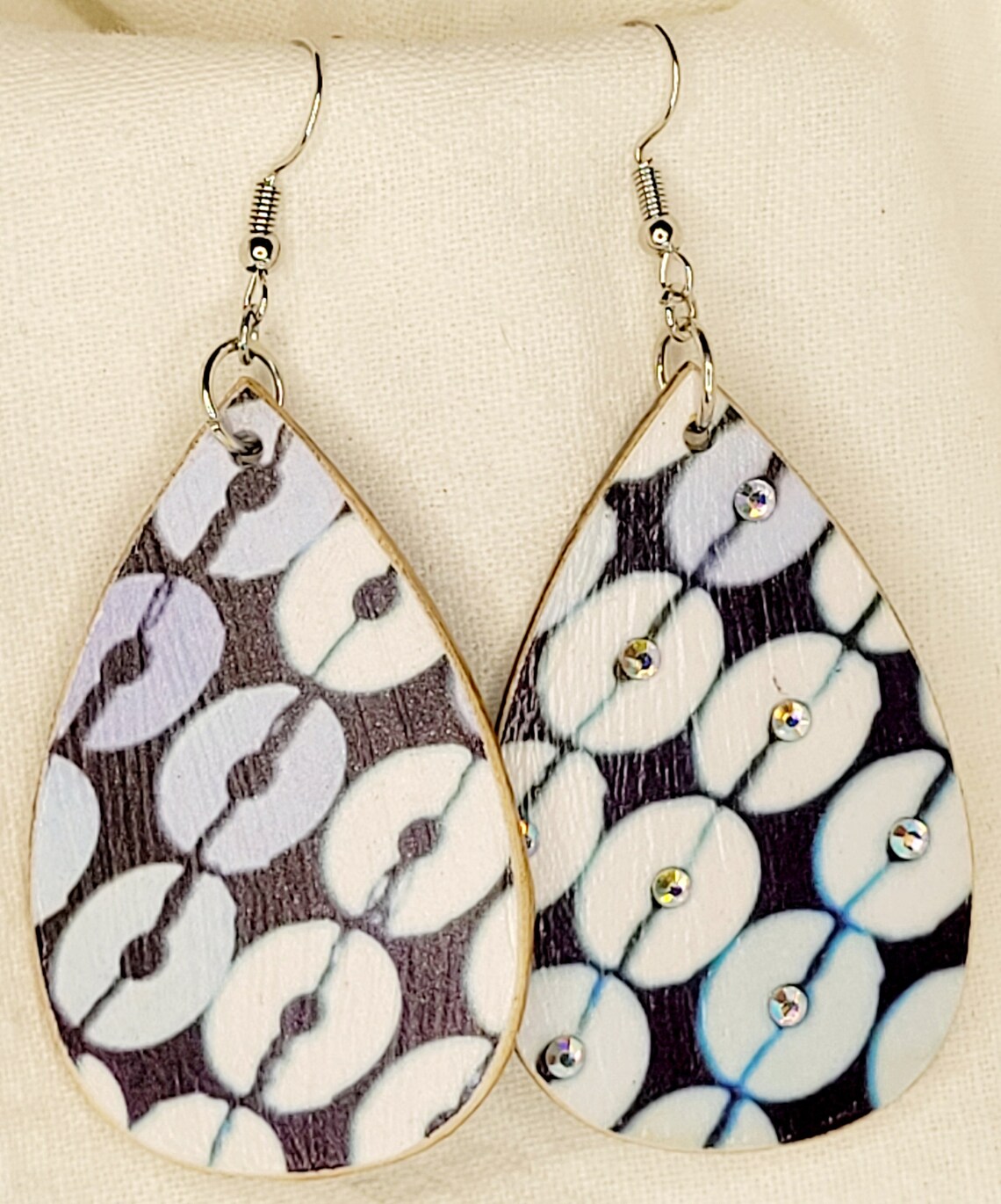 Handmade Decoupaged Wood & Rhinestone Earrings Etsy