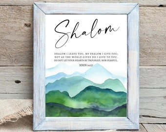 Stampa Shalom Peace / Stampa Giovanni 14:27 / Stampa versetto della Bibbia / Arte della parete delle Scritture / Stampa digitale Signore Dio Gesù Yeshua 8X10