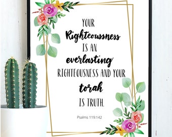 Your Righteousness Everlasting, Psalms 119:142, Bible Verse Print, Scripture Wall Art, Hebrew, Printable Scripture Digital Print