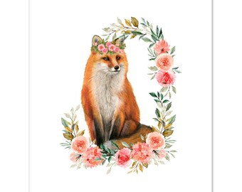 Floral Fox Greeting Card Confezione da 10 biglietti (2 lati, buste standard)