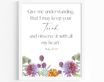 Salmi 119:34 Stampa digitale/Stampa artistica da parete cristiana/Stampa versetto della Bibbia/Arte da parete delle Scritture/Stampa digitale messianica ebraica 8X10