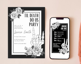 Til Death Do Us Party Bachelorette Invite Template, Bride or Die Bachelorette Party, Bride or Die Invite, Halloween Bachelorette Party, Emo