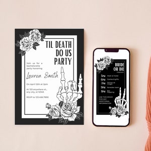 Til Death Do Us Party Bachelorette Invite Template, Bride or Die Bachelorette Party, Bride or Die Invite, Halloween Bachelorette Party, Emo