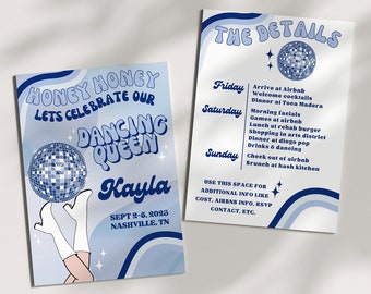 Mamma Mia Bachelorette Invitation, Dancing Queen Theme, Bride's Last Disco, Bachelorette Itinerary, Editable Invitation, Honey Honey Bach