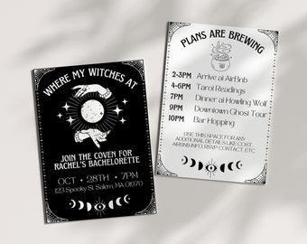 Witch Bachelorette, Witch Bachelorette Invites, Spooky Bachelorette, Drink Up Witches Invite, Editable Bach Party, Bachelorette Itinerary