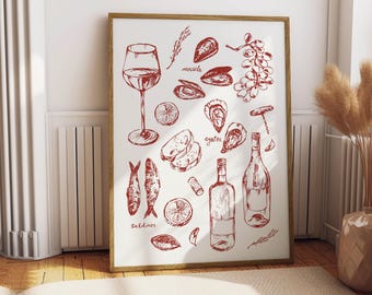 La Dolce Vita Art Print, Sardines Wall Art, Tomato Girl Summer Art, Tinned Fish Art, Mermaidcore Art, Italian Kitchen Wall Art, Italian Art