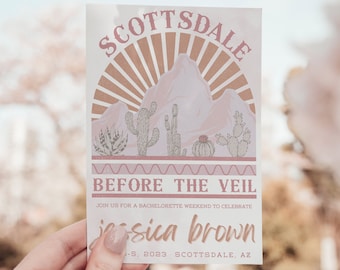 Scottsdale Bachelorette, Invitación de Bachelorette de Scottsdale, Plantilla de invitación de Bachelorette, Itinerario de Bachelorette, Bachelorette del desierto