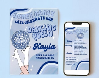 Mamma Mia Bachelorette Invitation, Dancing Queen Theme, Last Disco, Bachelorette Itinerary, Editable Invitation, Disco Bachelorette Invite