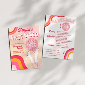 Last Disco Bachelorette Editable Invite Itinerary, Last Disco Invitation Template, Dancing Queen Bachelorette Party, Disco Bridal Shower