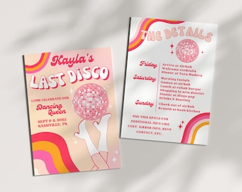 Last Disco Bachelorette Editable Invite Itinerary, Last Disco Invitation Template, Dancing Queen Bachelorette Party, Disco Bridal Shower