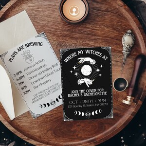 Witch Bachelorette, Witch Bachelorette Invites, Spooky Bachelorette, Drink Up Witches Invite, Editable Bach Party, Bachelorette Itinerary image 8