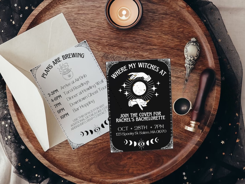 Witch Bachelorette, Witch Bachelorette Invites, Spooky Bachelorette, Drink Up Witches Invite, Editable Bach Party, Bachelorette Itinerary image 8