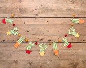 Cactus Garland with Felt Balls Succulent Garland with Red Orange Yellow Pots Mexican Fiesta Party Photo Backdrop Boho First Fiesta