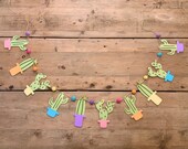 Cactus Garland with Rainbow Pots and Felt Balls Succulent Garland Mexican Fiesta Party Photo Backdrop Boho First Fiesta Wall Decor