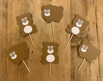Teddy Bear Cupcake Toppers Bear Food Picks Teddy Bear Party Decor Woodland Animal Decor Bumblebee Party Camping Party Decor