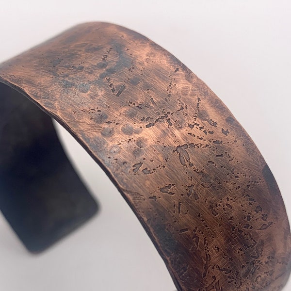 Copper Cuff Meteorite Pattern, Men's Jewelry, Patinaed and Age Pieces, Handmade Etched Pieces Adjustable