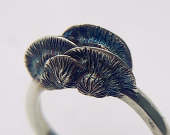 Oyster Mushroom Stacking Ring, Sterling Silver, Cottagecore and Goblincore Theme