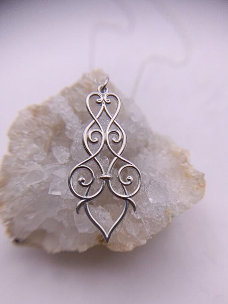 Sterling Silver Filigree Pendant, Simple Necklace, Elegant Cottagecore ...