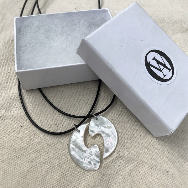 Two Mother of Pearl Yin Yang Necklaces, Friendship Necklace, Leather Cord, Gift for Partner, Spouse, Wife Husband, Besties