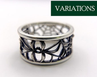 Spider Web Ring, Creepy Gothic Theme, Arachnids and Nature Lovers, Wide Bands for Men and Women