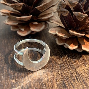 Sterling Silver Crescent Moon Double Band Ring, No Stone Simple Minimalist Witch Attire, Wiccan Jewelry, Small Dainty Rings