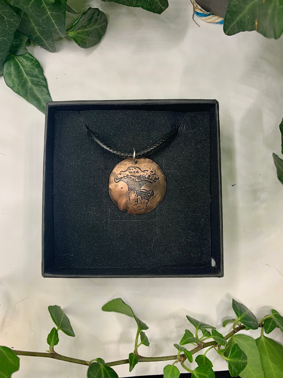 Copper Pendant Chanterelle Mushroom Theme Corded Necklace Etsy