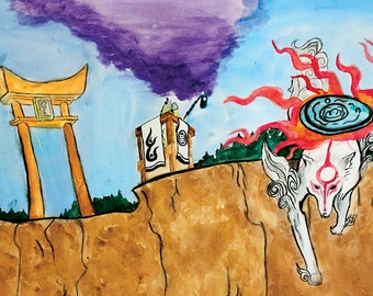 Okami Amaterasu Japanese Watercolor Art Print