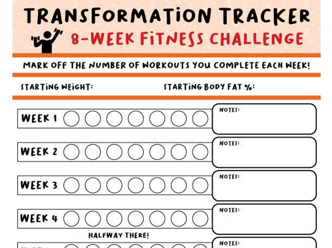 Transformation Challenge for Use at Gym Fitness Tracker Etsy