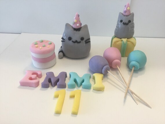 Pusheen The Cat Flowers And Balloons Edible Personalised Cake
