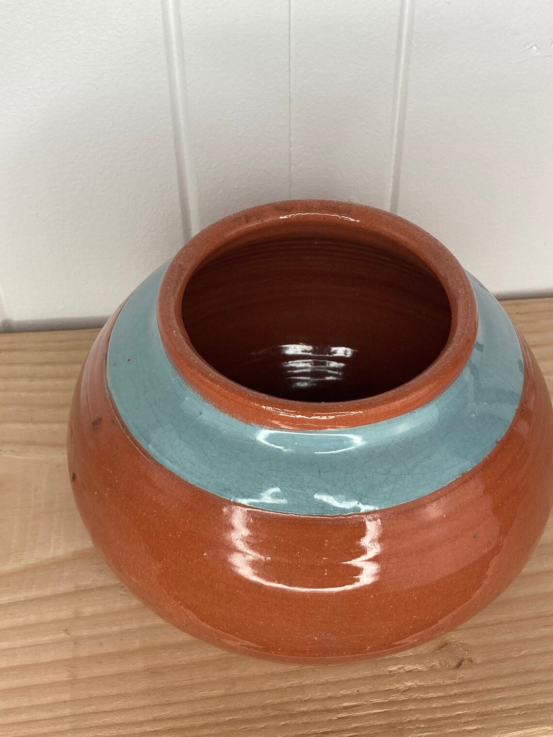 Signed red ware planter blue pottery terra cotta Etsy