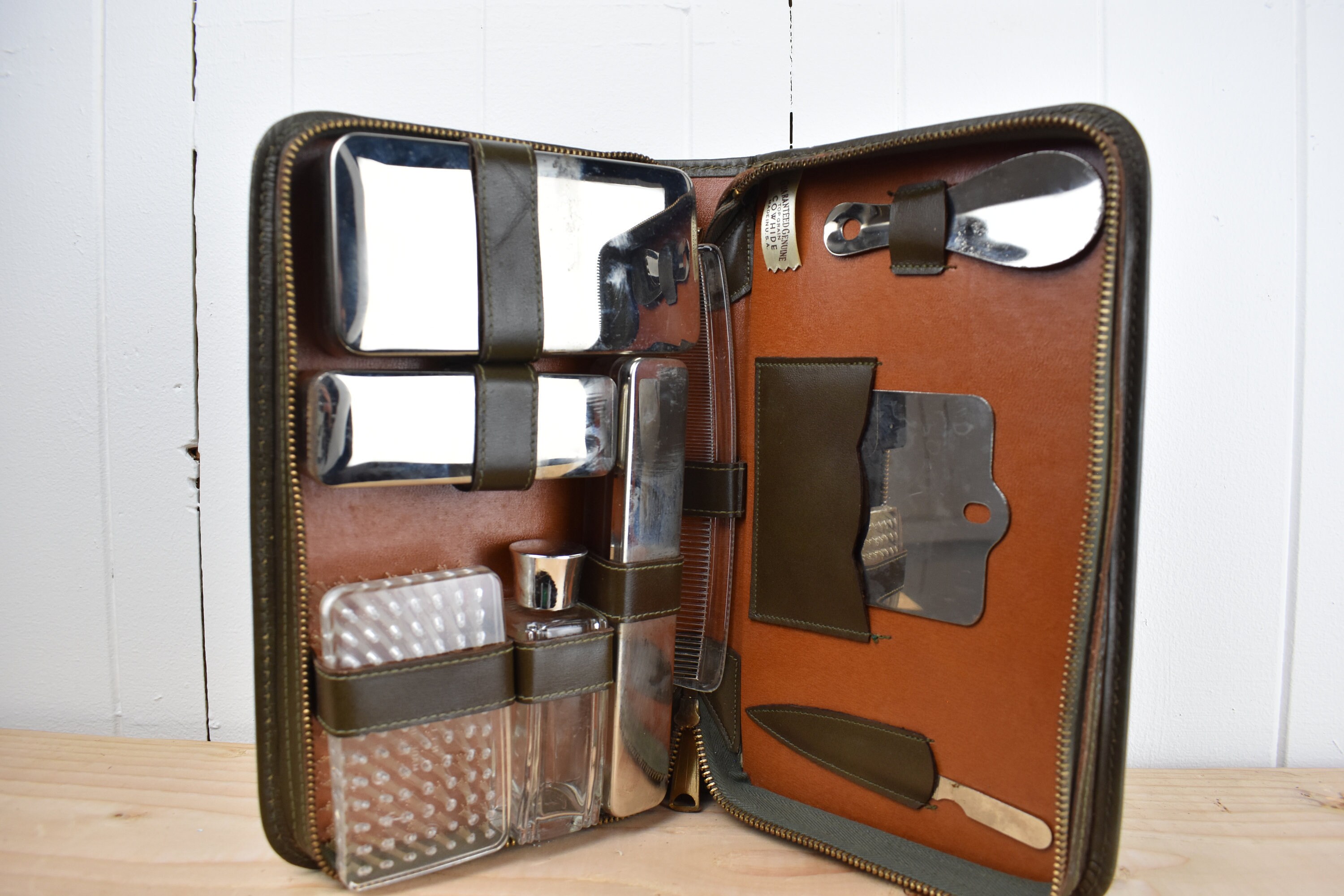 Vintage Men's Travel Toiletry Bag Leather made in USA Etsy