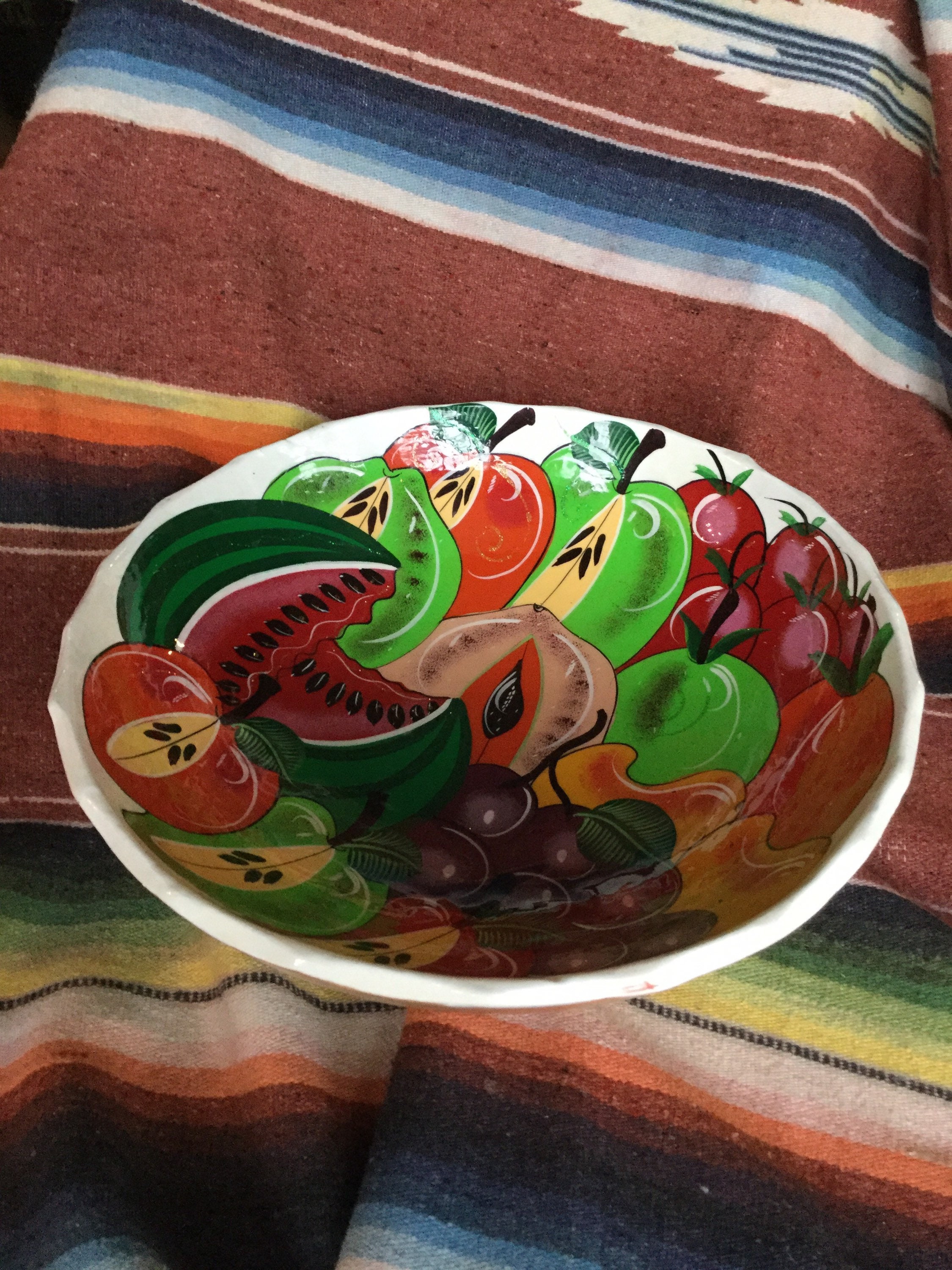 Mexican hand painted fruit bowl 12 footed bowl wall bowl Etsy