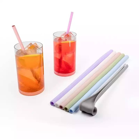 Set of 6 reusable silicon drinking straws - large, flexible, smoothie size