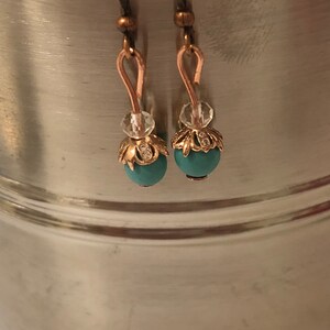Turquoise Bead Earrings - Bead Earrings - Copper Bead Earrings