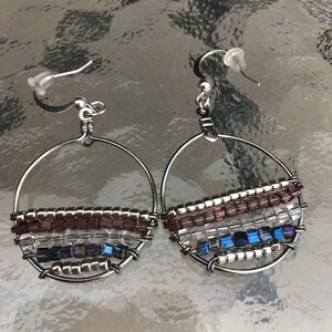 Purple and Blue Earrings - Bead Earrings - Austrian  Crystal Earrings