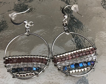 Boucles d’oreilles violettes et bleues - Boucles d’oreilles perles - Boucles d’oreilles en cristal autrichien