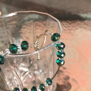 Green Bead Bracelet - Bead Bracelet - Silver Colored Bracelet - Toggle Bracelet
