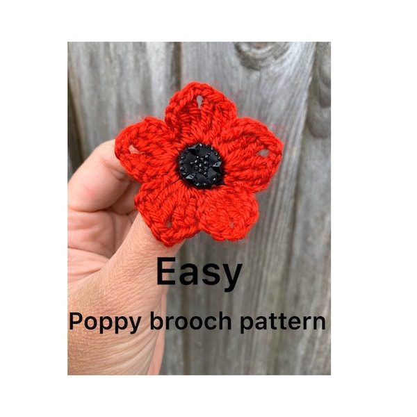 Easy crochet pattern for Poppy flower brooch ,applique ,craft, Digital download PDF crochet pattern only