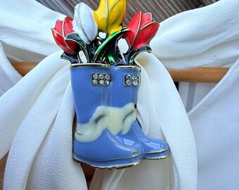 Enamel Tulip Boot Brooch, Whimsical Floral Pin - Etsy UK display picture 1