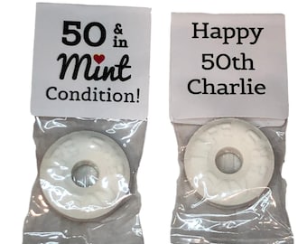 50th Birthday Party Favors - Personalized Birthday Favors - Custom Birthday Mints - Birthday Party Ideas